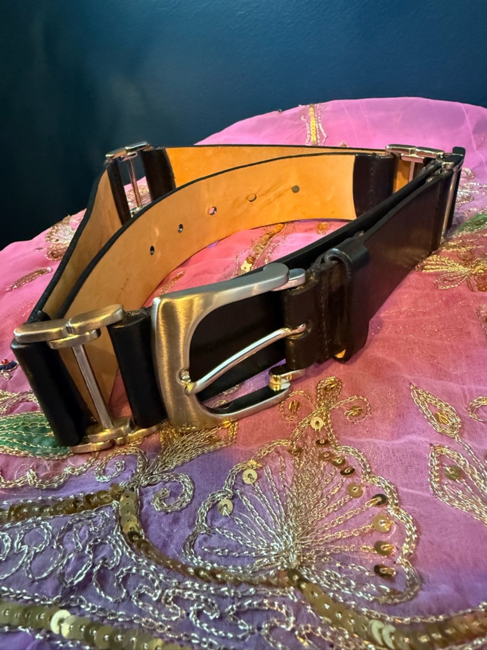 Calvin Klein Wide Black Leather Men’s Belt with Silver Buckle